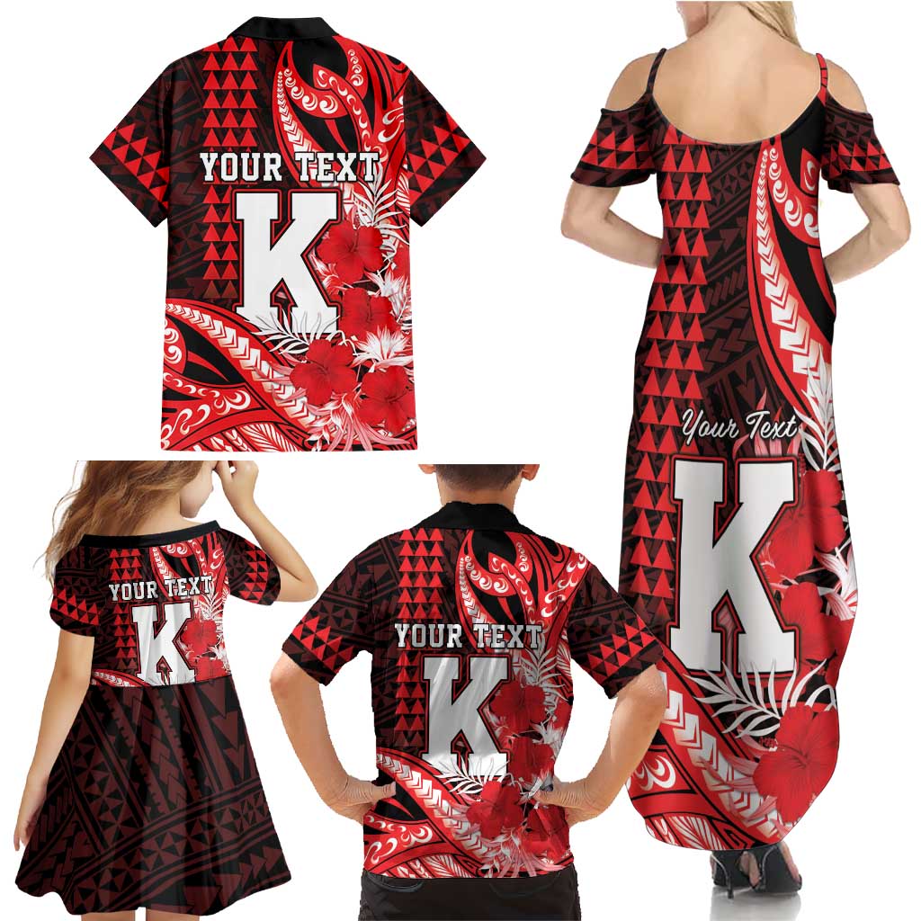 Personalised Hawaii Kalani High School Family Matching Summer Maxi Dress and Hawaiian Shirt Tribal Tattoo With Hibiscus Flowers LT05 - Polynesian Pride