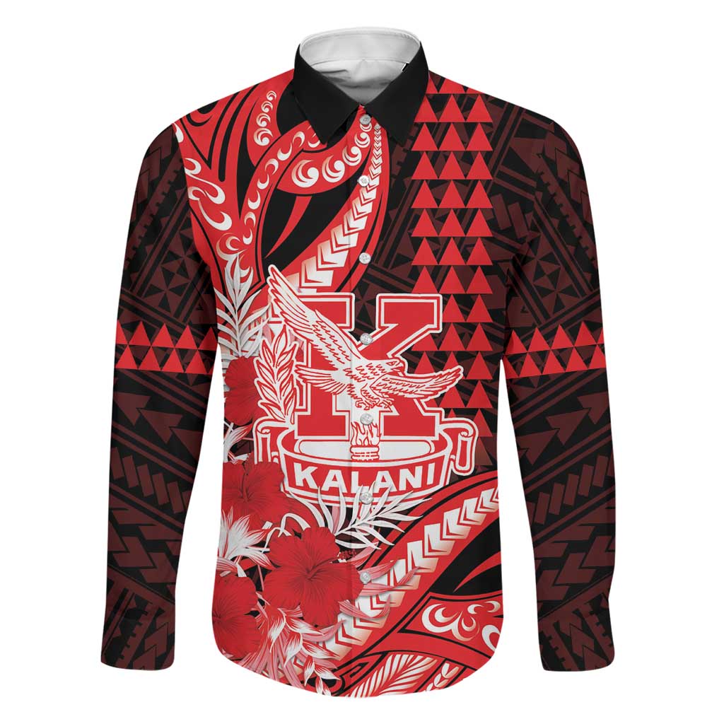 Personalised Hawaii Kalani High School Family Matching Summer Maxi Dress and Hawaiian Shirt Tribal Tattoo With Hibiscus Flowers LT05 Dad's Shirt - Long Sleeve Red - Polynesian Pride