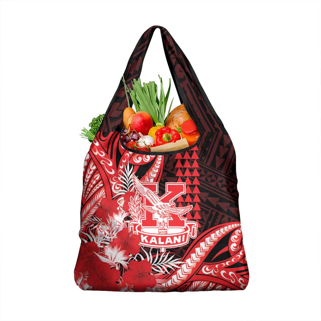 Hawaii Kalani High School Grocery Bag Tribal Tattoo With Hibiscus Flowers LT05 1-pack One Size Red - Polynesian Pride