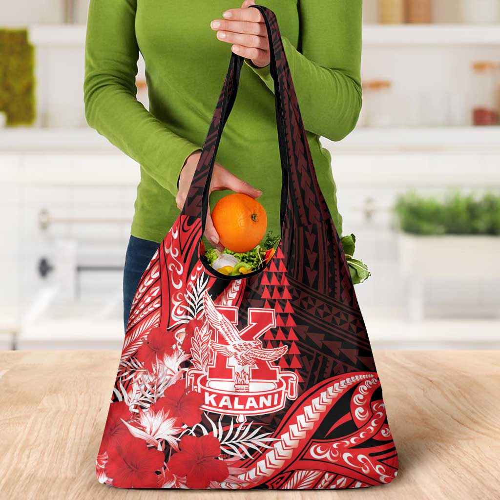 Hawaii Kalani High School Grocery Bag Tribal Tattoo With Hibiscus Flowers