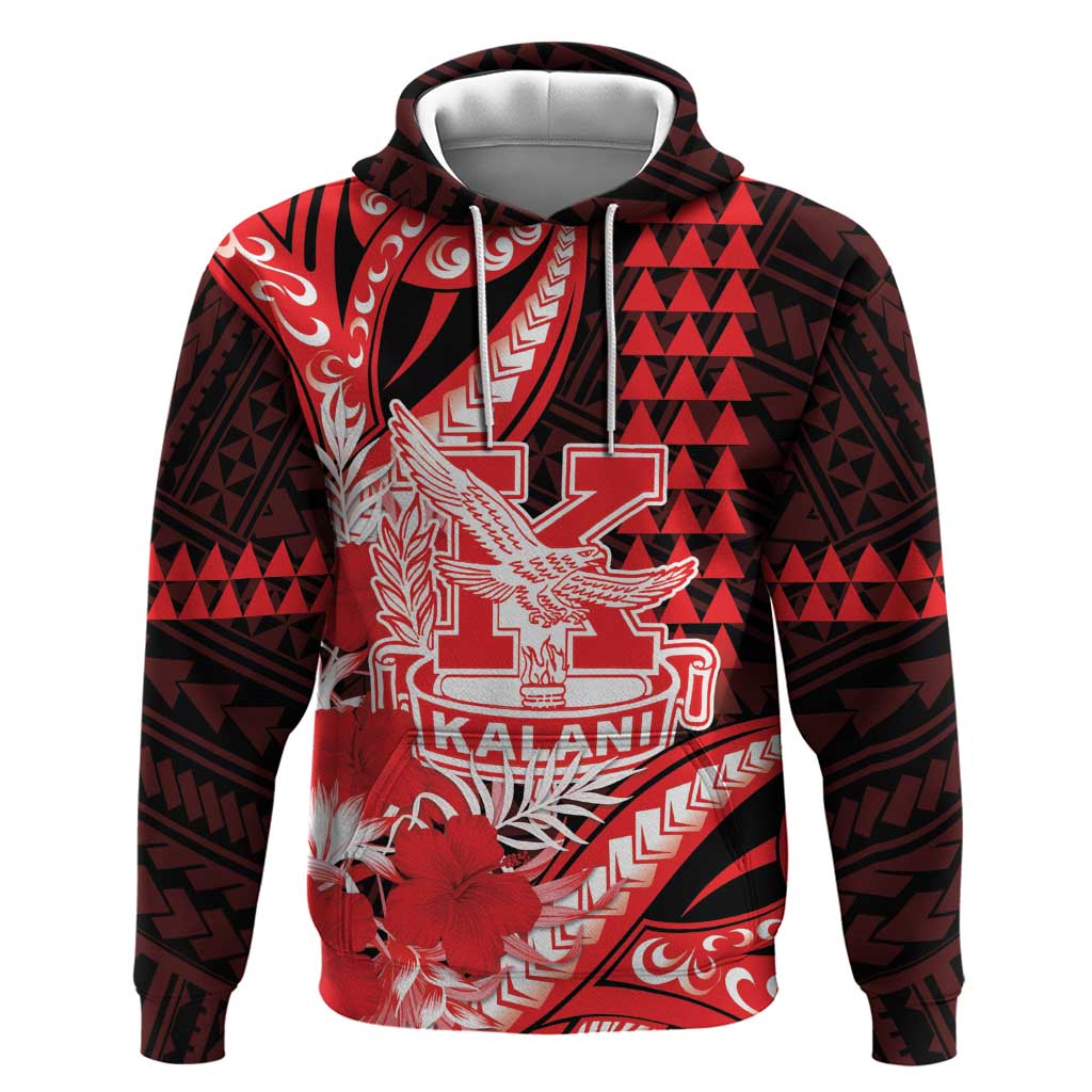 Personalised Hawaii Kalani High School Hoodie Tribal Tattoo With Hibiscus Flowers LT05 Pullover Hoodie Red - Polynesian Pride