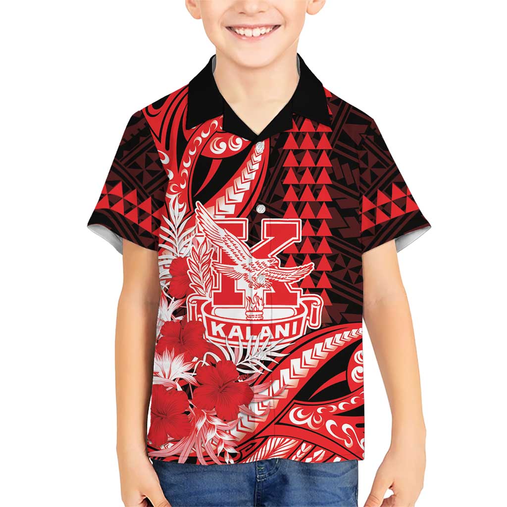Personalised Hawaii Kalani High School Kid Hawaiian Shirt Tribal Tattoo With Hibiscus Flowers LT05 Kid Red - Polynesian Pride