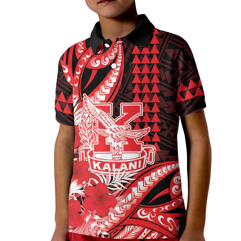 Personalised Hawaii Kalani High School Kid Polo Shirt Tribal Tattoo With Hibiscus Flowers LT05 Kid Red - Polynesian Pride