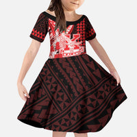Personalised Hawaii Kalani High School Kid Short Sleeve Dress Tribal Tattoo With Hibiscus Flowers LT05 KID Red - Polynesian Pride