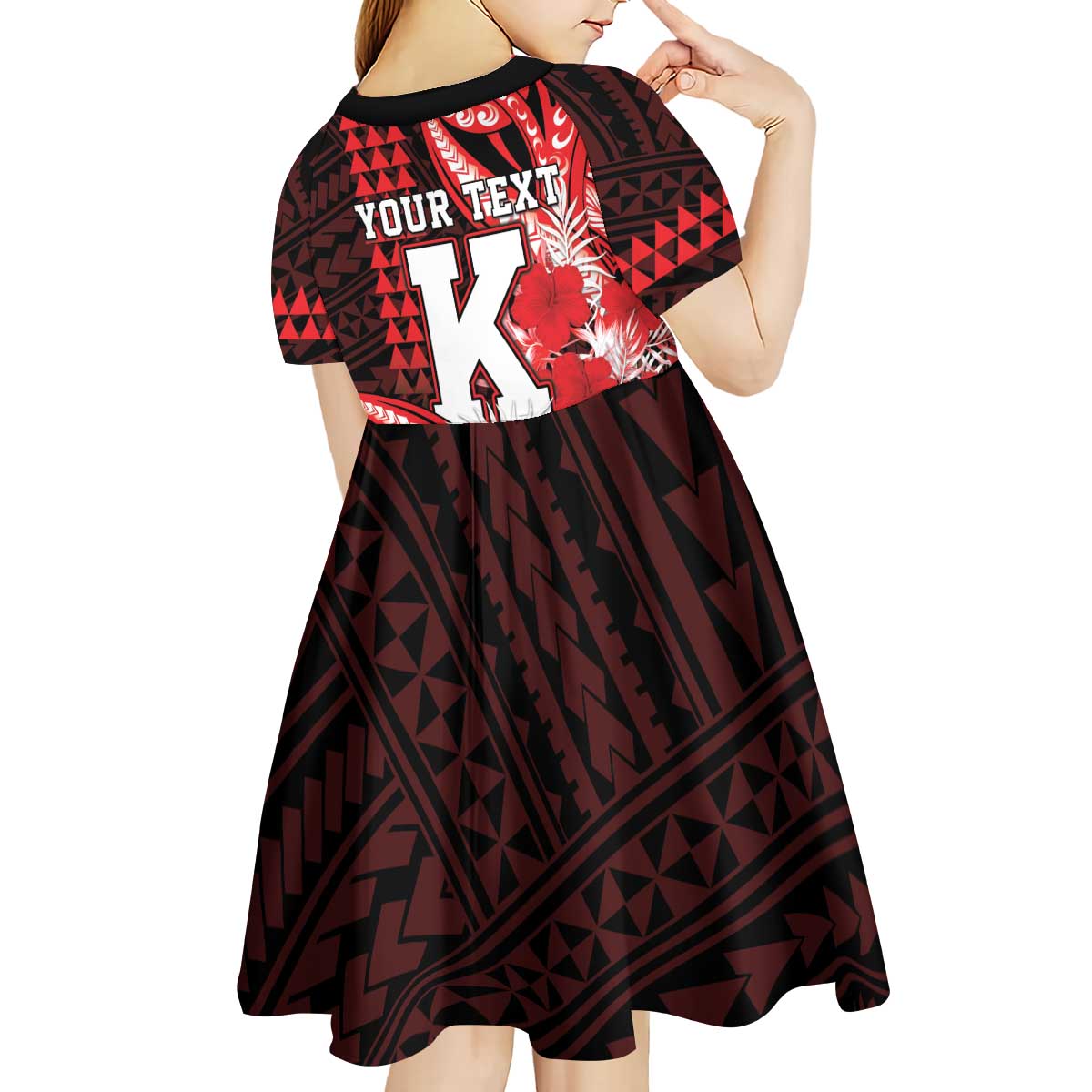 Personalised Hawaii Kalani High School Kid Short Sleeve Dress Tribal Tattoo With Hibiscus Flowers LT05 - Polynesian Pride