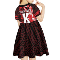 Personalised Hawaii Kalani High School Kid Short Sleeve Dress Tribal Tattoo With Hibiscus Flowers LT05 - Polynesian Pride