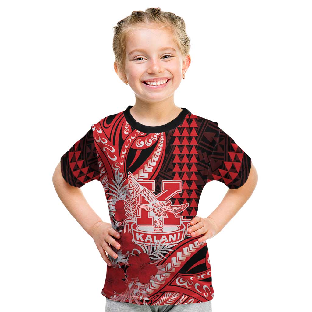 Personalised Hawaii Kalani High School Kid T Shirt Tribal Tattoo With Hibiscus Flowers LT05 Red - Polynesian Pride