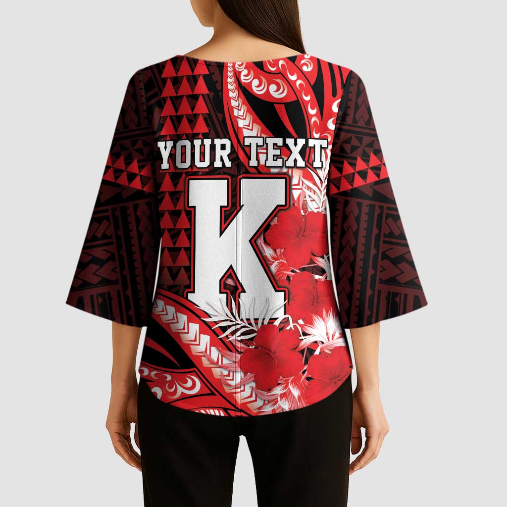 Personalised Hawaii Kalani High School Kimono Sleeve Blouse Tribal Tattoo With Hibiscus Flowers LT05 - Polynesian Pride
