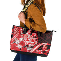 Hawaii Kalani High School Leather Tote Bag Tribal Tattoo With Hibiscus Flowers