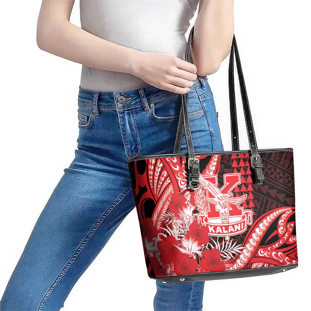 Hawaii Kalani High School Leather Tote Bag Tribal Tattoo With Hibiscus Flowers