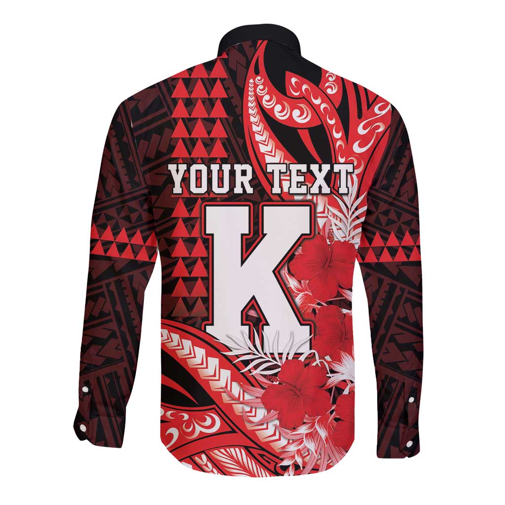 Personalised Hawaii Kalani High School Long Sleeve Button Shirt Tribal Tattoo With Hibiscus Flowers LT05 - Polynesian Pride
