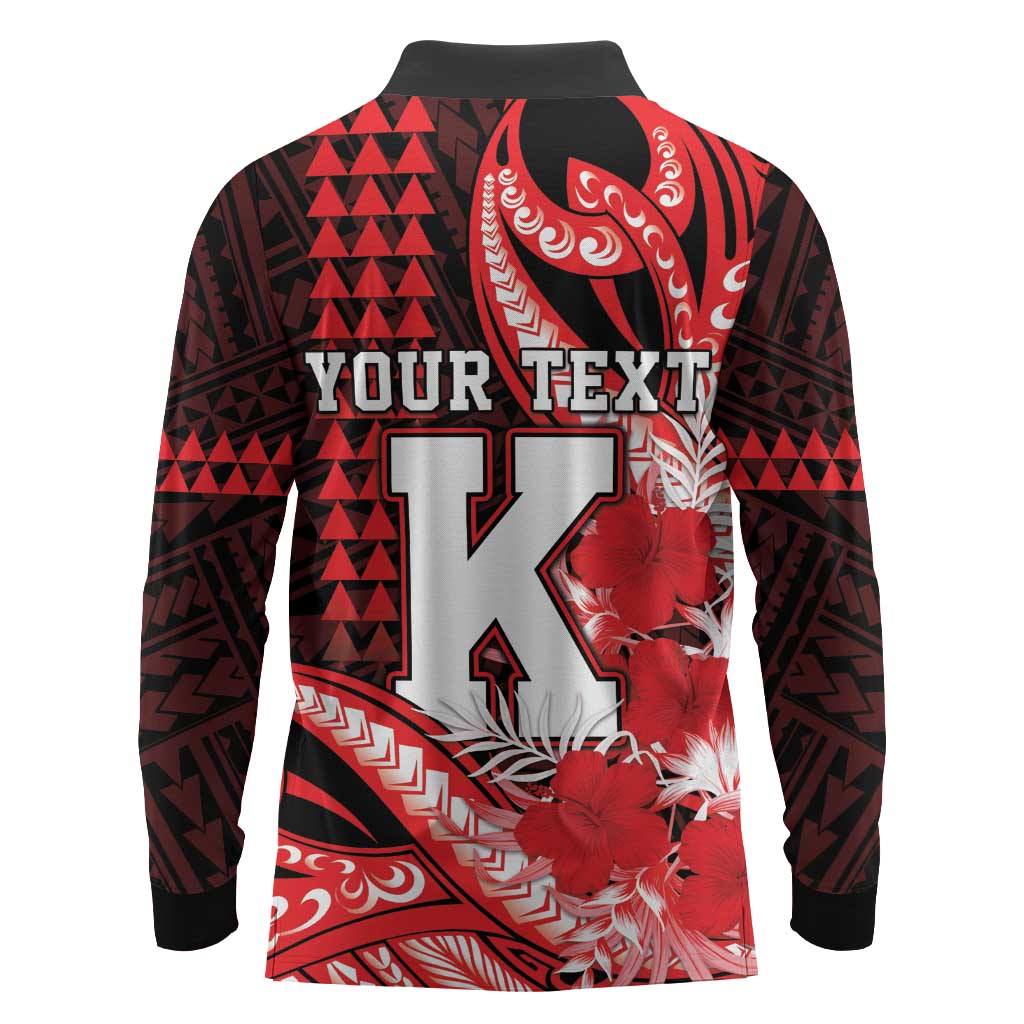 Personalised Hawaii Kalani High School Long Sleeve Polo Shirt Tribal Tattoo With Hibiscus Flowers LT05 - Polynesian Pride