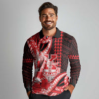 Personalised Hawaii Kalani High School Long Sleeve Polo Shirt Tribal Tattoo With Hibiscus Flowers LT05 - Polynesian Pride