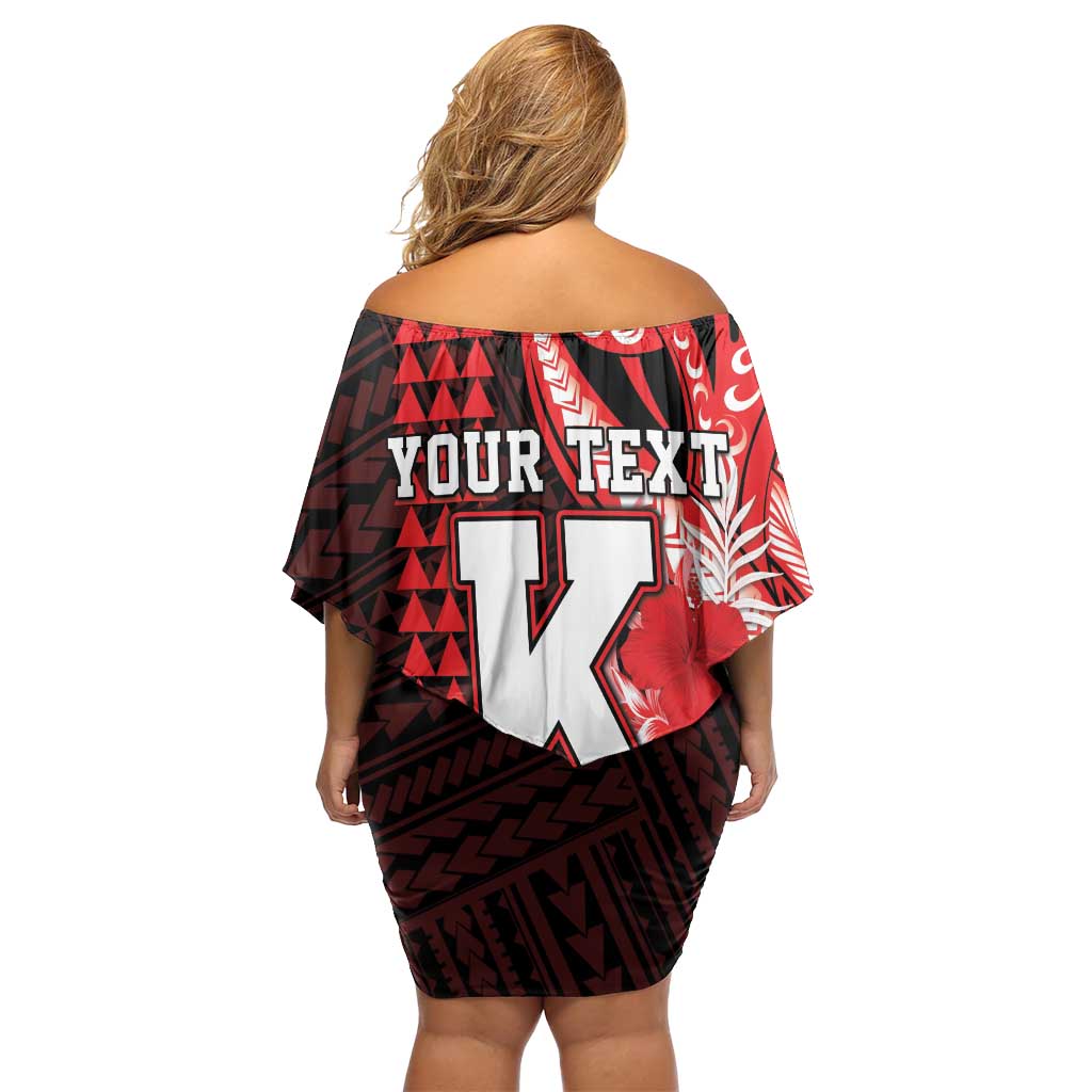 Personalised Hawaii Kalani High School Off Shoulder Short Dress Tribal Tattoo With Hibiscus Flowers LT05 - Polynesian Pride