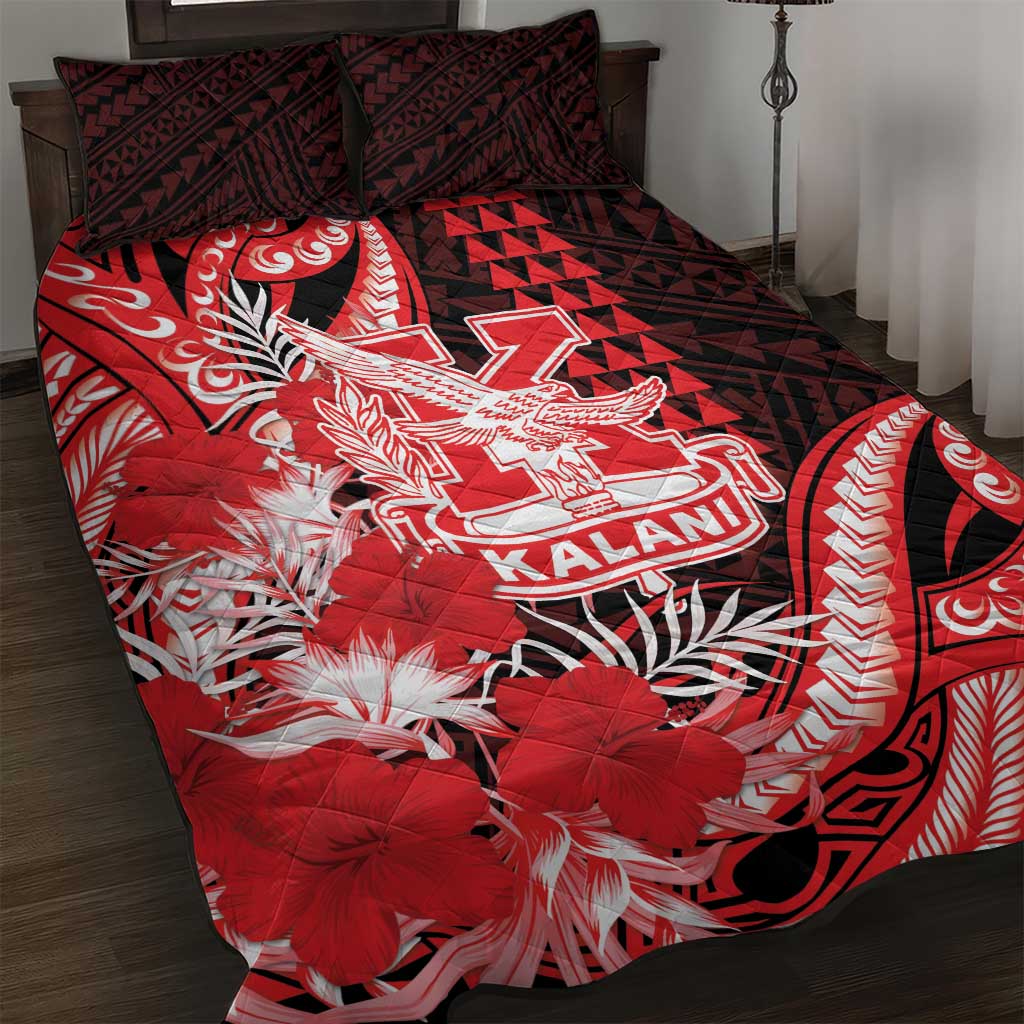Hawaii Kalani High School Quilt Bed Set Tribal Tattoo With Hibiscus Flowers