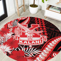 Hawaii Kalani High School Round Carpet Tribal Tattoo With Hibiscus Flowers