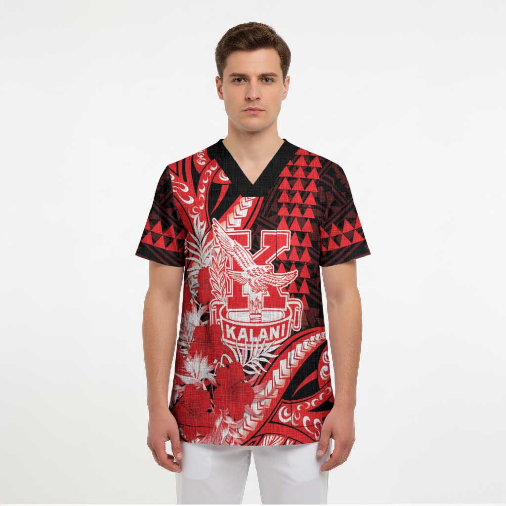 Personalised Hawaii Kalani High School Scrub Top Tribal Tattoo With Hibiscus Flowers