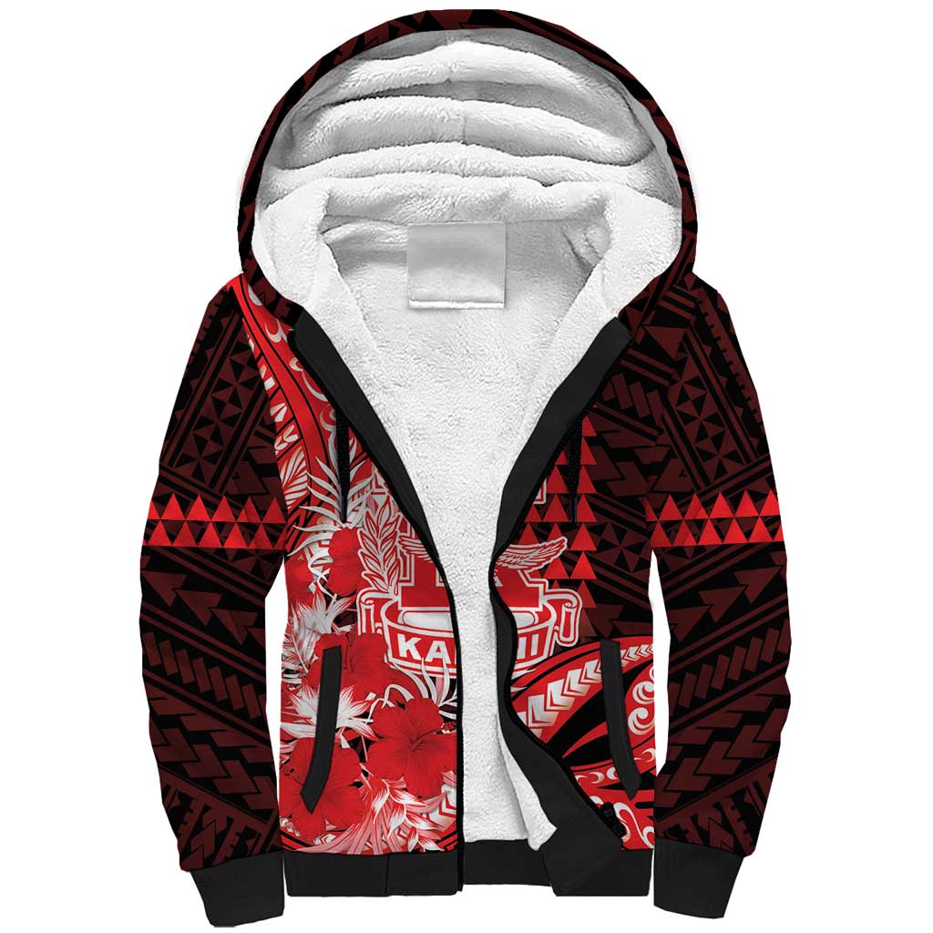 Personalised Hawaii Kalani High School Sherpa Hoodie Tribal Tattoo With Hibiscus Flowers