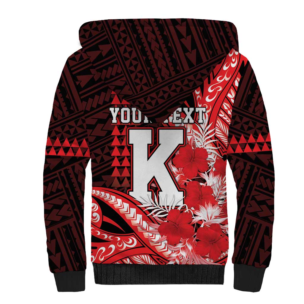 Personalised Hawaii Kalani High School Sherpa Hoodie Tribal Tattoo With Hibiscus Flowers
