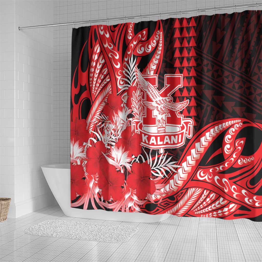 Hawaii Kalani High School Shower Curtain Tribal Tattoo With Hibiscus Flowers