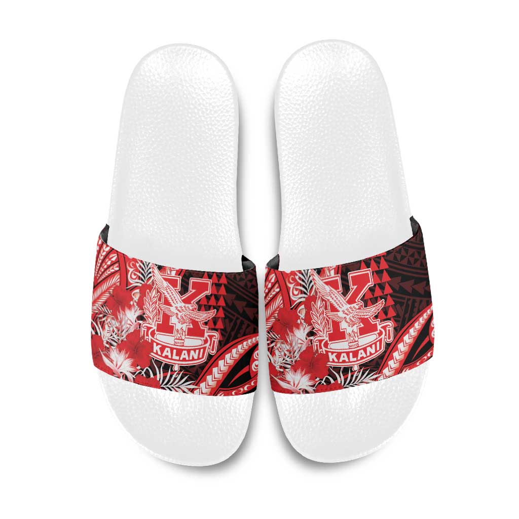 Hawaii Kalani High School Slide Sandals Tribal Tattoo With Hibiscus Flowers