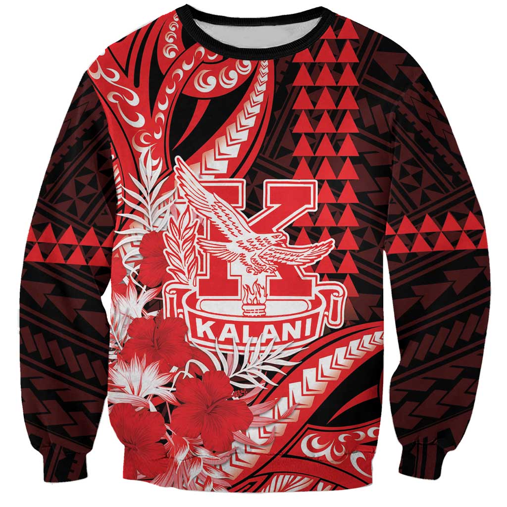 Personalised Hawaii Kalani High School Sweatshirt Tribal Tattoo With Hibiscus Flowers LT05 Unisex Red - Polynesian Pride