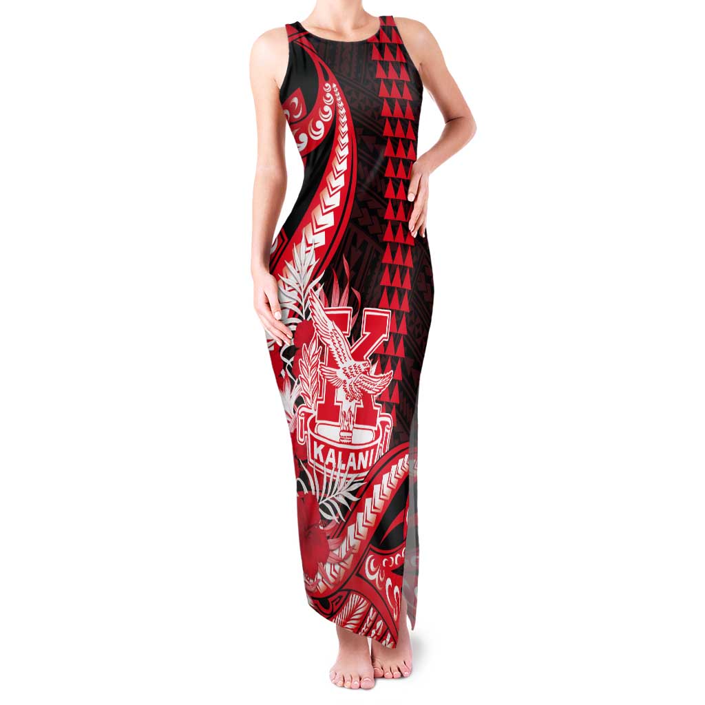 Personalised Hawaii Kalani High School Tank Maxi Dress Tribal Tattoo With Hibiscus Flowers LT05 Women Red - Polynesian Pride