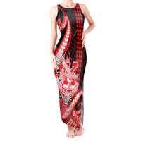Personalised Hawaii Kalani High School Tank Maxi Dress Tribal Tattoo With Hibiscus Flowers LT05 Women Red - Polynesian Pride