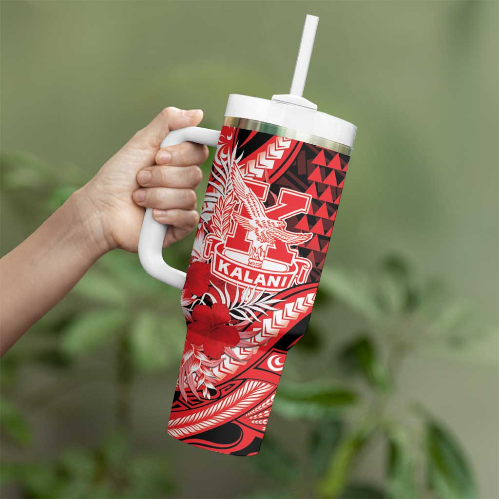 Personalised Hawaii Kalani High School Tumbler With Handle Tribal Tattoo With Hibiscus Flowers LT05 - Polynesian Pride