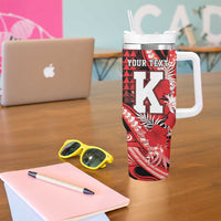 Personalised Hawaii Kalani High School Tumbler With Handle Tribal Tattoo With Hibiscus Flowers LT05 - Polynesian Pride