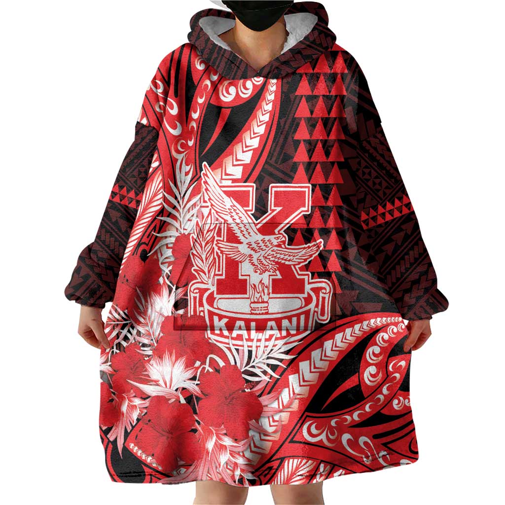 Personalised Hawaii Kalani High School Wearable Blanket Hoodie Tribal Tattoo With Hibiscus Flowers LT05 - Polynesian Pride