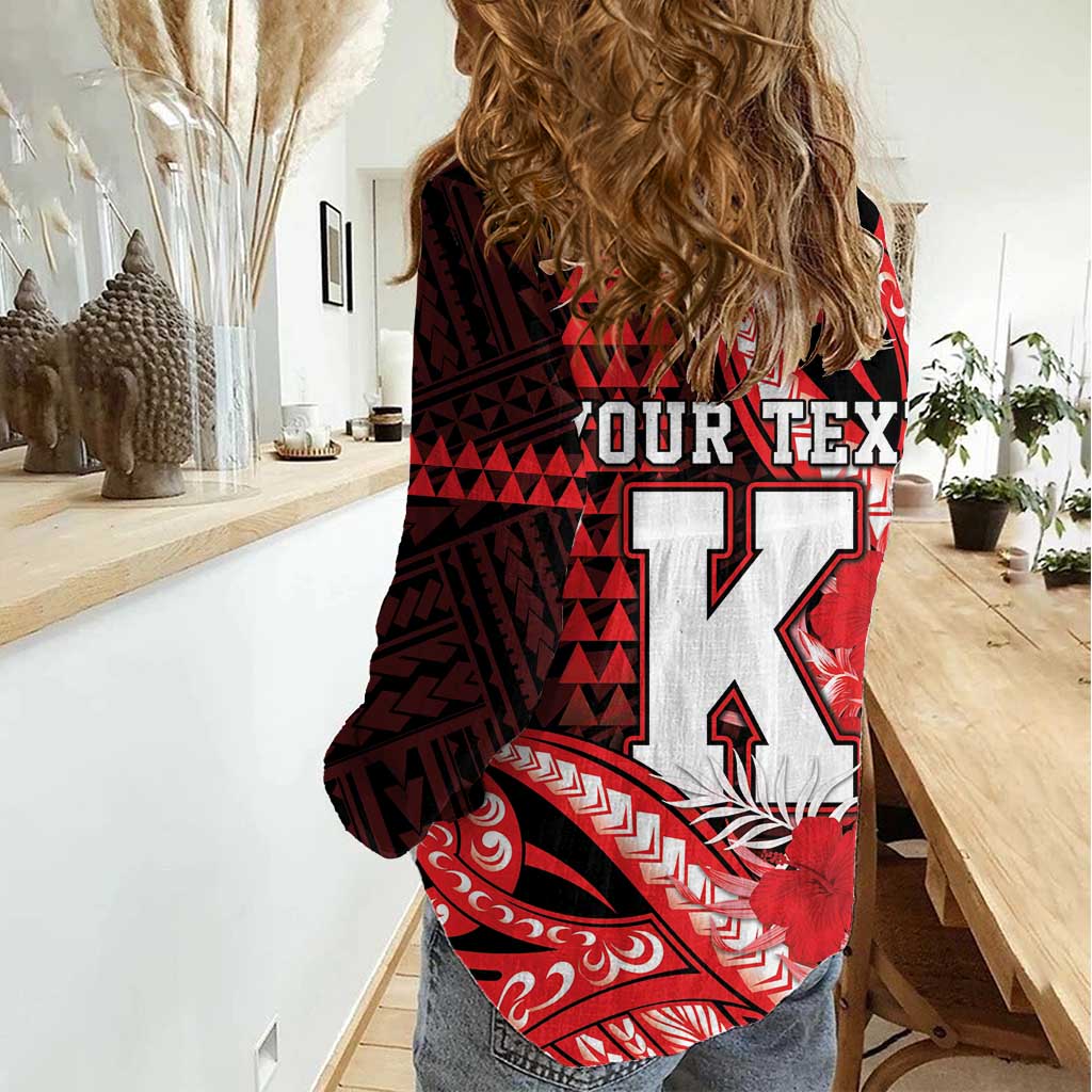 Personalised Hawaii Kalani High School Women Casual Shirt Tribal Tattoo With Hibiscus Flowers