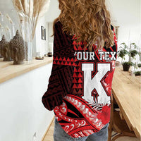 Personalised Hawaii Kalani High School Women Casual Shirt Tribal Tattoo With Hibiscus Flowers