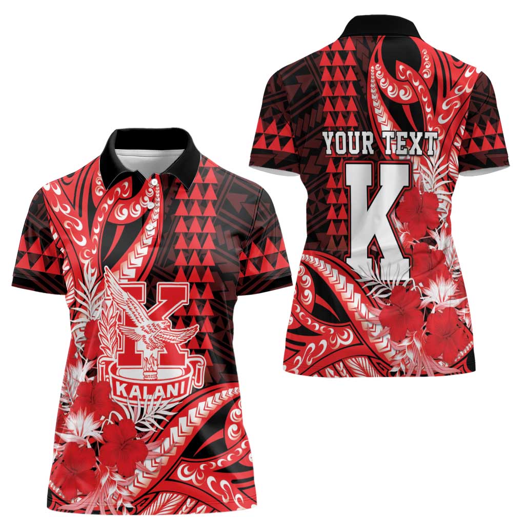 Personalised Hawaii Kalani High School Women Polo Shirt Tribal Tattoo With Hibiscus Flowers