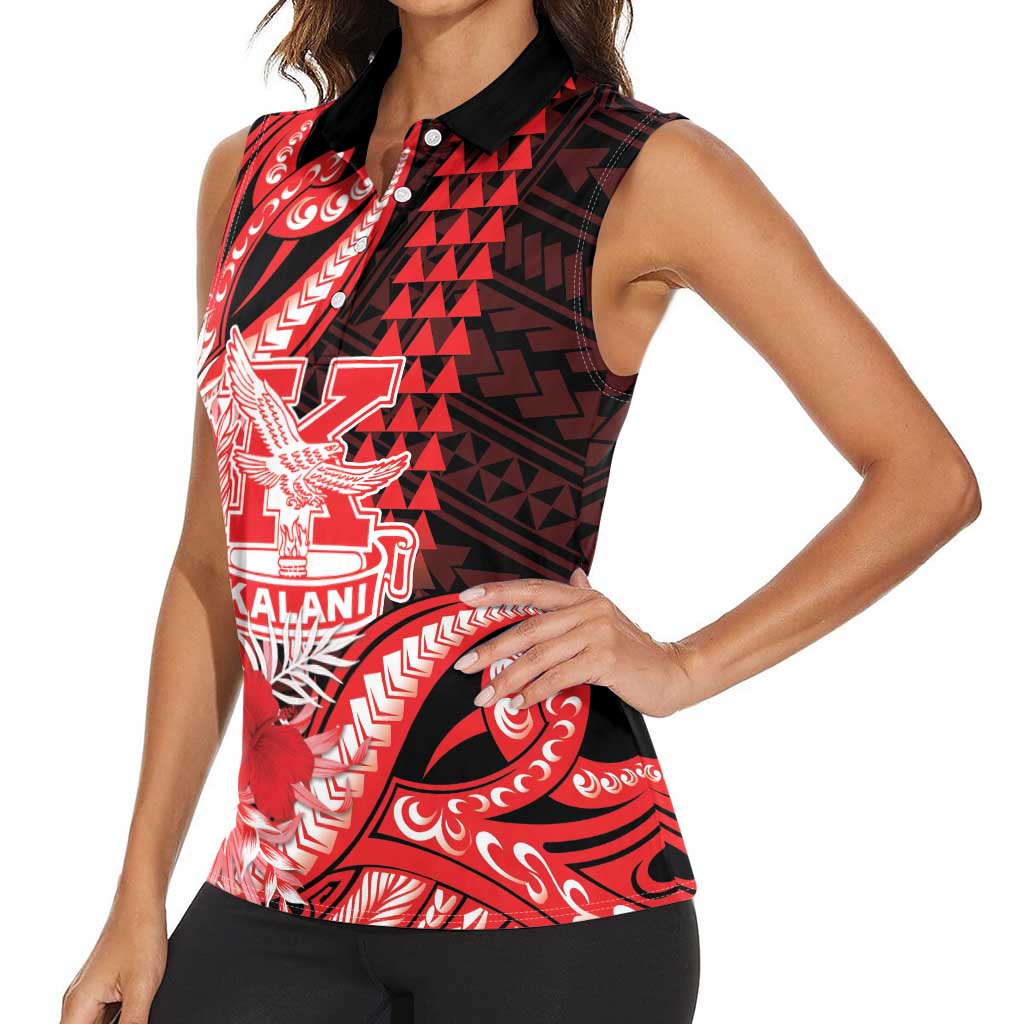 Personalised Hawaii Kalani High School Women Sleeveless Polo Shirt Tribal Tattoo With Hibiscus Flowers LT05 - Polynesian Pride