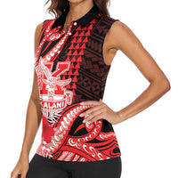 Personalised Hawaii Kalani High School Women Sleeveless Polo Shirt Tribal Tattoo With Hibiscus Flowers LT05 - Polynesian Pride