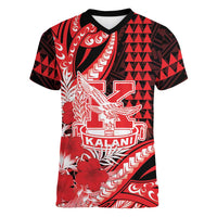 Personalised Hawaii Kalani High School Women V-Neck T-Shirt Tribal Tattoo With Hibiscus Flowers