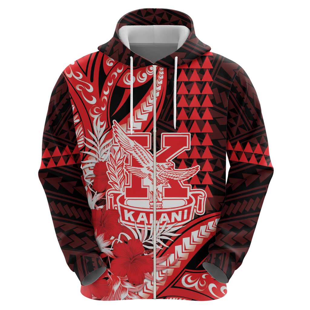 Personalised Hawaii Kalani High School Zip Hoodie Tribal Tattoo With Hibiscus Flowers LT05 - Polynesian Pride