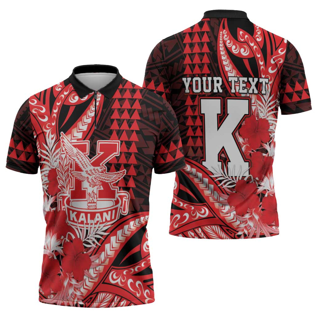 Personalised Hawaii Kalani High School Zipper Polo Shirt Tribal Tattoo With Hibiscus Flowers LT05 - Polynesian Pride