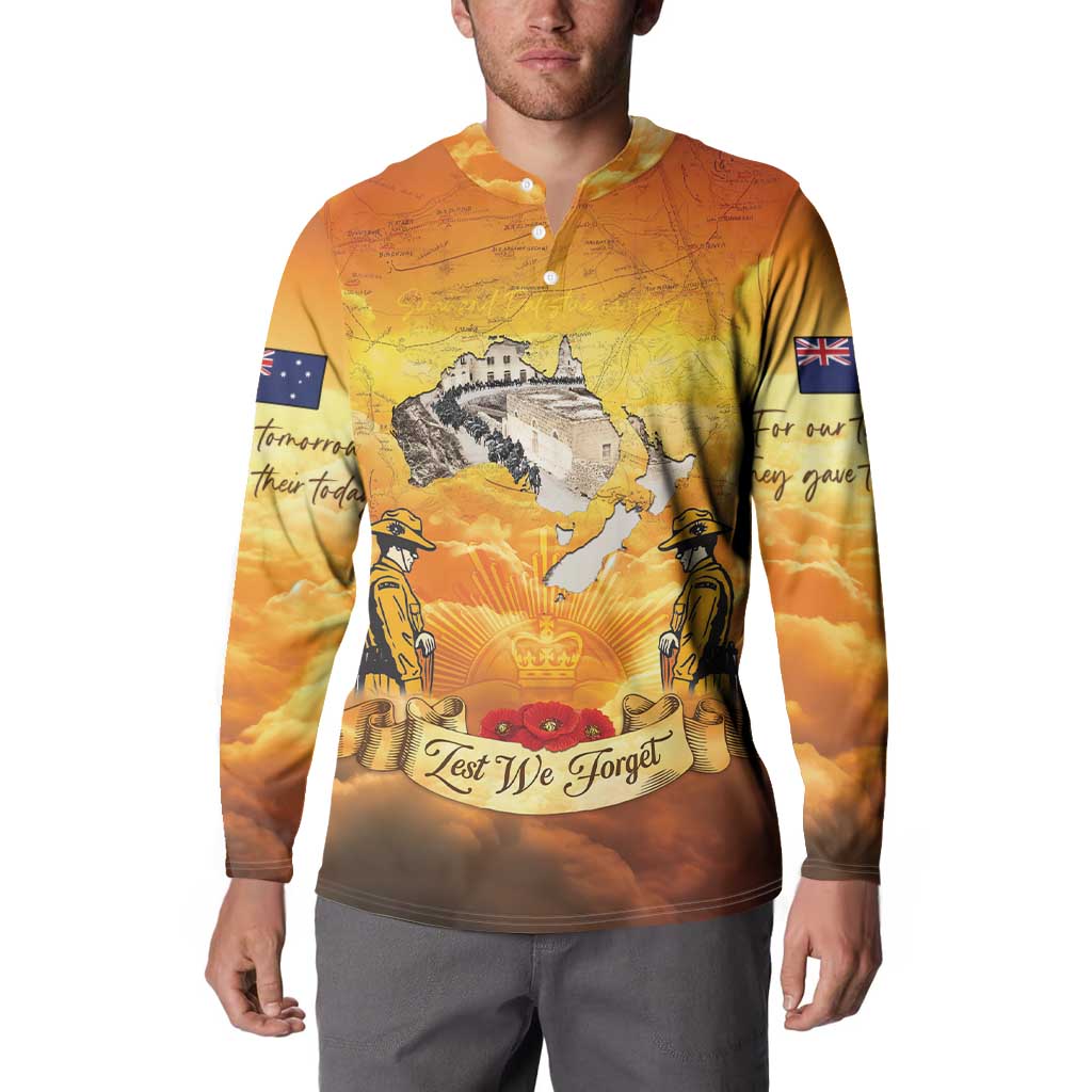 New Zealand And Australia ANZAC Day Button Sweatshirt Sinai Palestine Campaign Lest We Forget