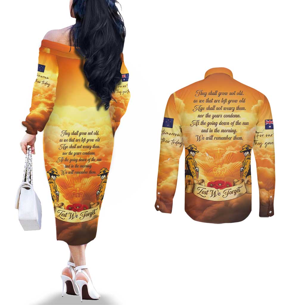 New Zealand And Australia ANZAC Day Couples Matching Off The Shoulder Long Sleeve Dress and Long Sleeve Button Shirt Sinai Palestine Campaign Lest We Forget
