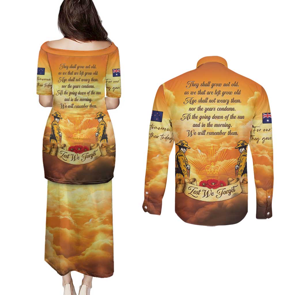New Zealand And Australia ANZAC Day Couples Matching Puletasi and Long Sleeve Button Shirt Sinai Palestine Campaign Lest We Forget