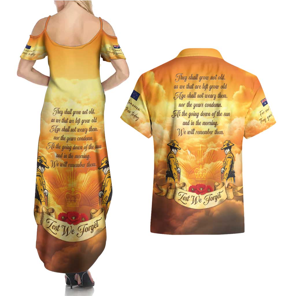 New Zealand And Australia ANZAC Day Couples Matching Summer Maxi Dress and Hawaiian Shirt Sinai Palestine Campaign Lest We Forget