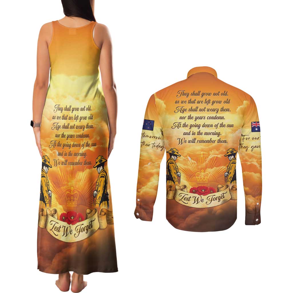 New Zealand And Australia ANZAC Day Couples Matching Tank Maxi Dress and Long Sleeve Button Shirt Sinai Palestine Campaign Lest We Forget