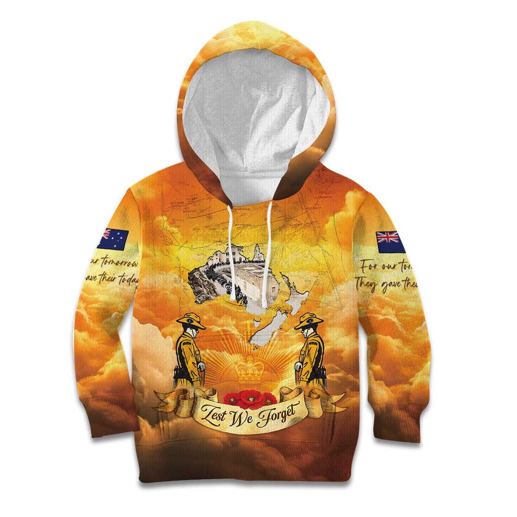 New Zealand And Australia ANZAC Day Kid Hoodie Sinai Palestine Campaign Lest We Forget