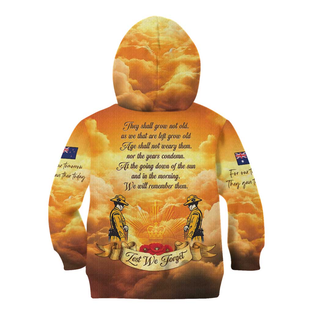 New Zealand And Australia ANZAC Day Kid Hoodie Sinai Palestine Campaign Lest We Forget