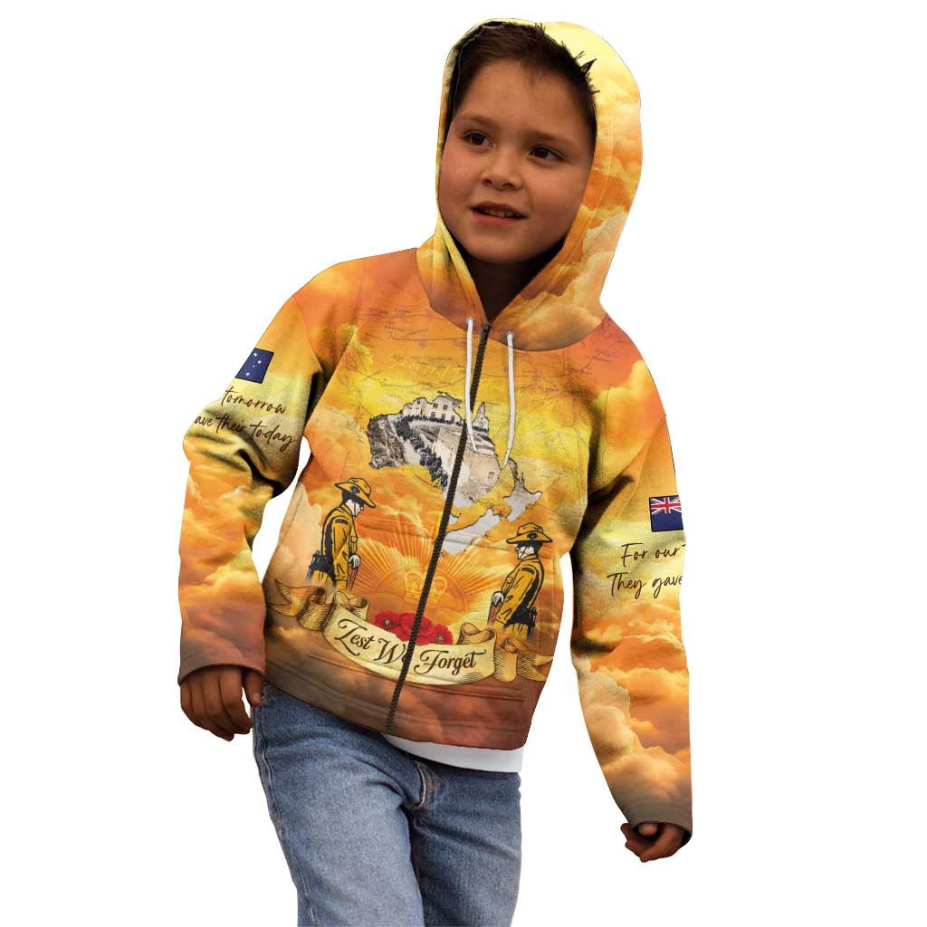 New Zealand And Australia ANZAC Day Kid Hoodie Sinai Palestine Campaign Lest We Forget