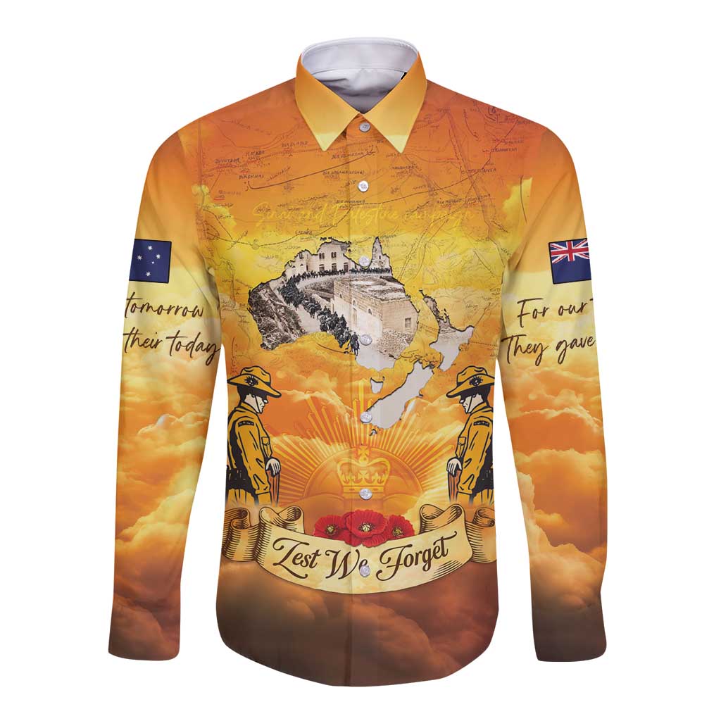 New Zealand And Australia ANZAC Day Long Sleeve Button Shirt Sinai Palestine Campaign Lest We Forget