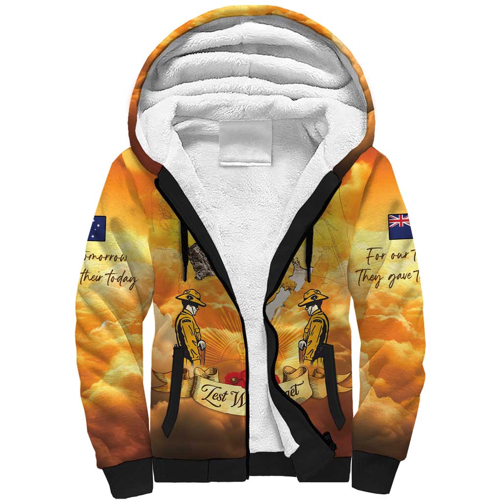 New Zealand And Australia ANZAC Day Sherpa Hoodie Sinai Palestine Campaign Lest We Forget