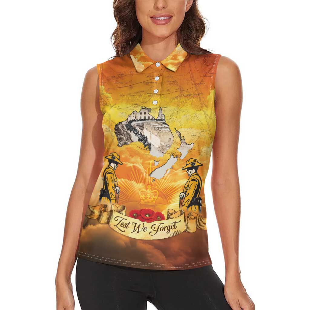 New Zealand And Australia ANZAC Day Women Sleeveless Polo Shirt Sinai Palestine Campaign Lest We Forget